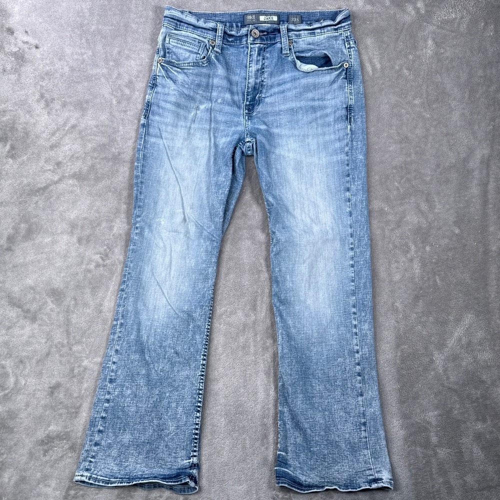Buckle BKE Jake Bootcut Jeans Mens 33S Fits 30x28 Blue Distressed Faded Preppy